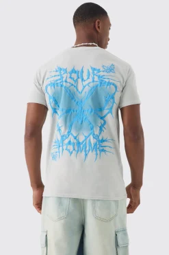 Loose Gothic Butterfly Chest Print T-shirt | BoohooMAN UK