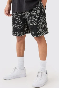 Loose Mid Length Bandana Borg Shorts | BoohooMAN UK