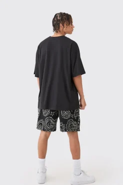Loose Mid Length Bandana Borg Shorts | BoohooMAN UK