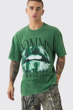 Loose Washed Money Lip Print T-shirt | BoohooMAN UK