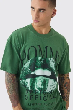 Loose Washed Money Lip Print T-shirt | BoohooMAN UK