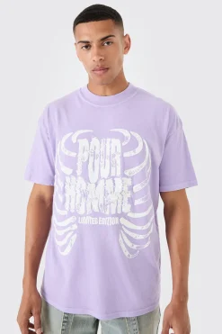 Loose Washed Ribcage Print T-shirt | BoohooMAN UK