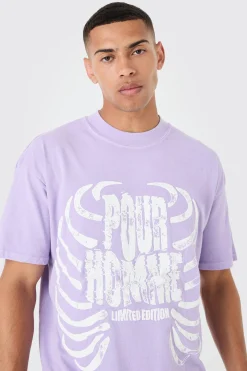 Loose Washed Ribcage Print T-shirt | BoohooMAN UK