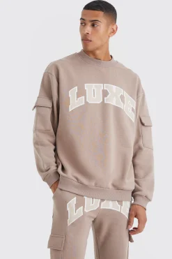 Luxe Graphic Cargo Pocket Gusset Tracksuit | BoohooMAN UK