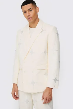 Luxe Rhinestone Embellished Relaxed Fit Suit | BoohooMAN UK