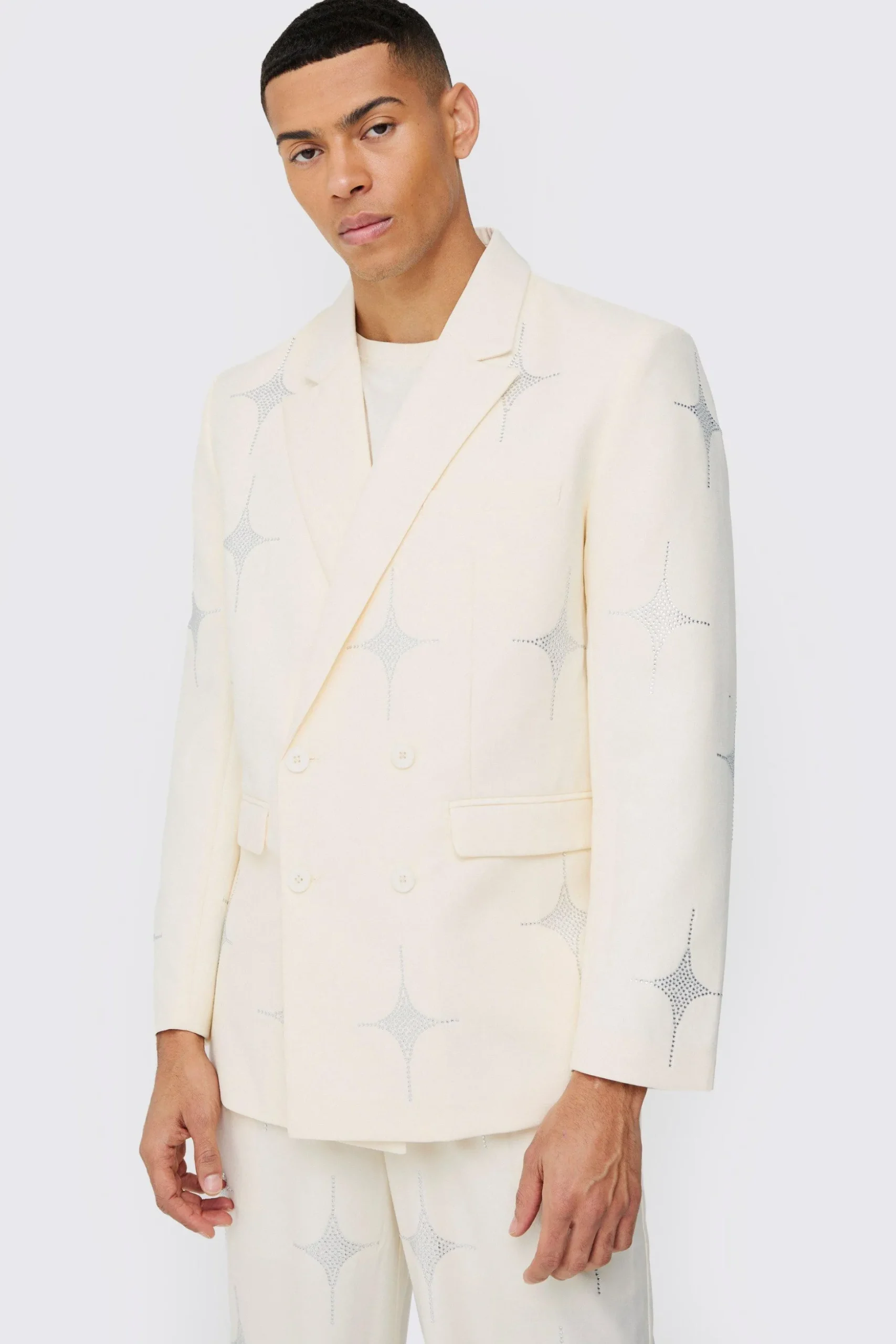 Luxe Rhinestone Embellished Relaxed Fit Suit | BoohooMAN UK