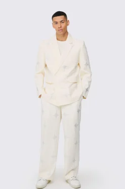 Luxe Rhinestone Embellished Relaxed Fit Suit | BoohooMAN UK