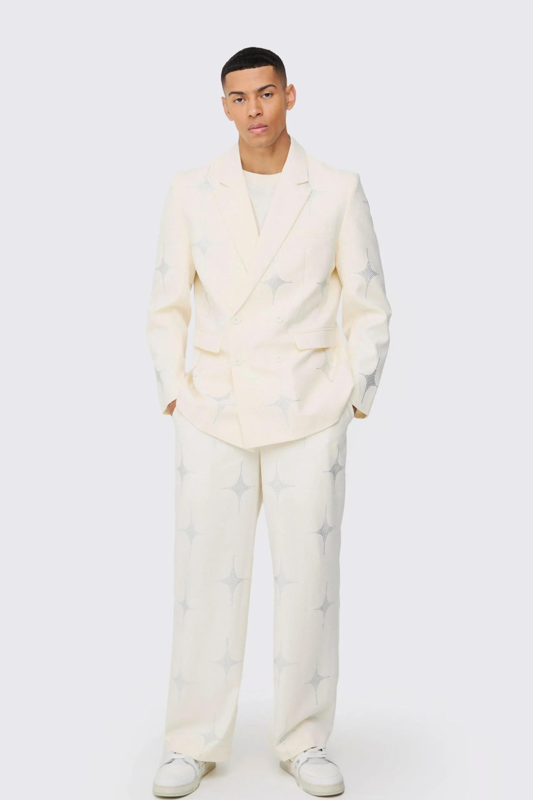 Luxe Rhinestone Embellished Relaxed Fit Suit | BoohooMAN UK