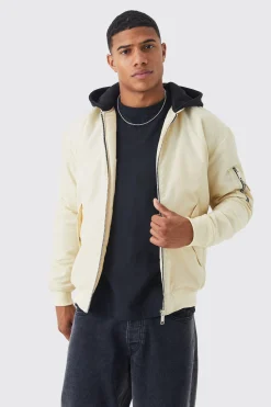 Ma1 Bomber With Jersey Hood | BoohooMAN UK
