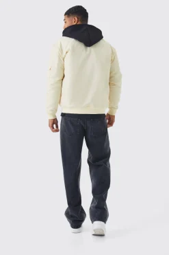 Ma1 Bomber With Jersey Hood | BoohooMAN UK