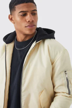 Ma1 Bomber With Jersey Hood | BoohooMAN UK