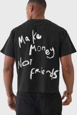 Make Money Not Friends Back Print Slogan Baby Tee | BoohooMAN UK