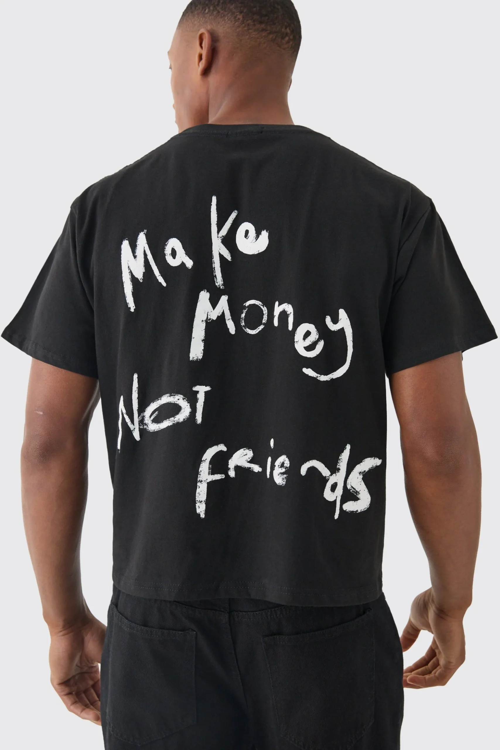 Make Money Not Friends Back Print Slogan Baby Tee | BoohooMAN UK