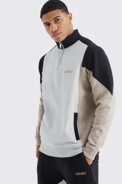 Man 1/4 Zip Funnel Neck Colour Block Tracksuit | BoohooMAN UK