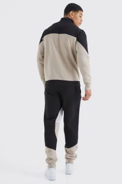 Man 1/4 Zip Funnel Neck Colour Block Tracksuit | BoohooMAN UK
