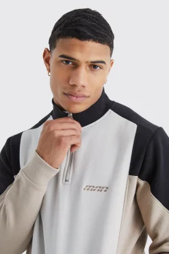 Man 1/4 Zip Funnel Neck Colour Block Tracksuit | BoohooMAN UK