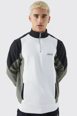Man 1/4 Zip Funnel Neck Colour Block Sweatshirt | BoohooMAN UK