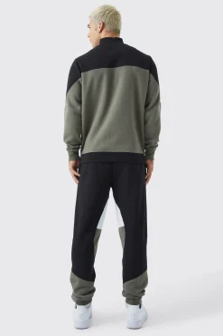 Man 1/4 Zip Funnel Neck Colour Block Sweatshirt | BoohooMAN UK