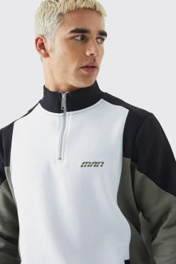 Man 1/4 Zip Funnel Neck Colour Block Sweatshirt | BoohooMAN UK