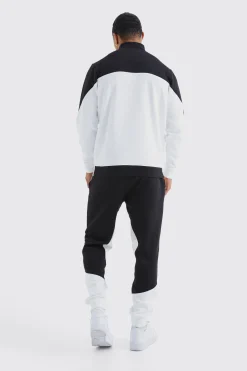 Man 1/4 Zip Funnel Neck Colour Block Sweatshirt | BoohooMAN UK