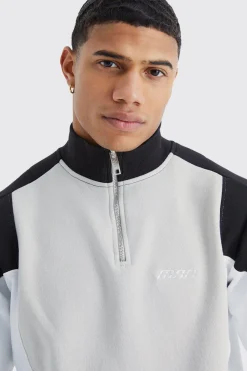 Man 1/4 Zip Funnel Neck Colour Block Sweatshirt | BoohooMAN UK