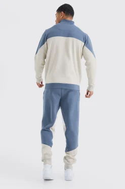 Man 1/4 Zip Funnel Neck Colour Block Tracksuit | BoohooMAN UK