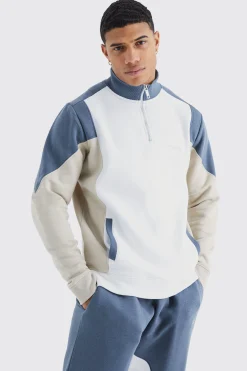 Man 1/4 Zip Funnel Neck Colour Block Tracksuit | BoohooMAN UK