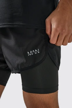 Man Active 2 In 1 3inch Regular Fit Running Short | BoohooMAN UK
