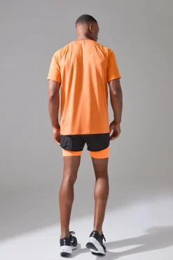 Man Active 2 In 1 Neon Orange 3inch Regular Fit Running Short | BoohooMAN UK