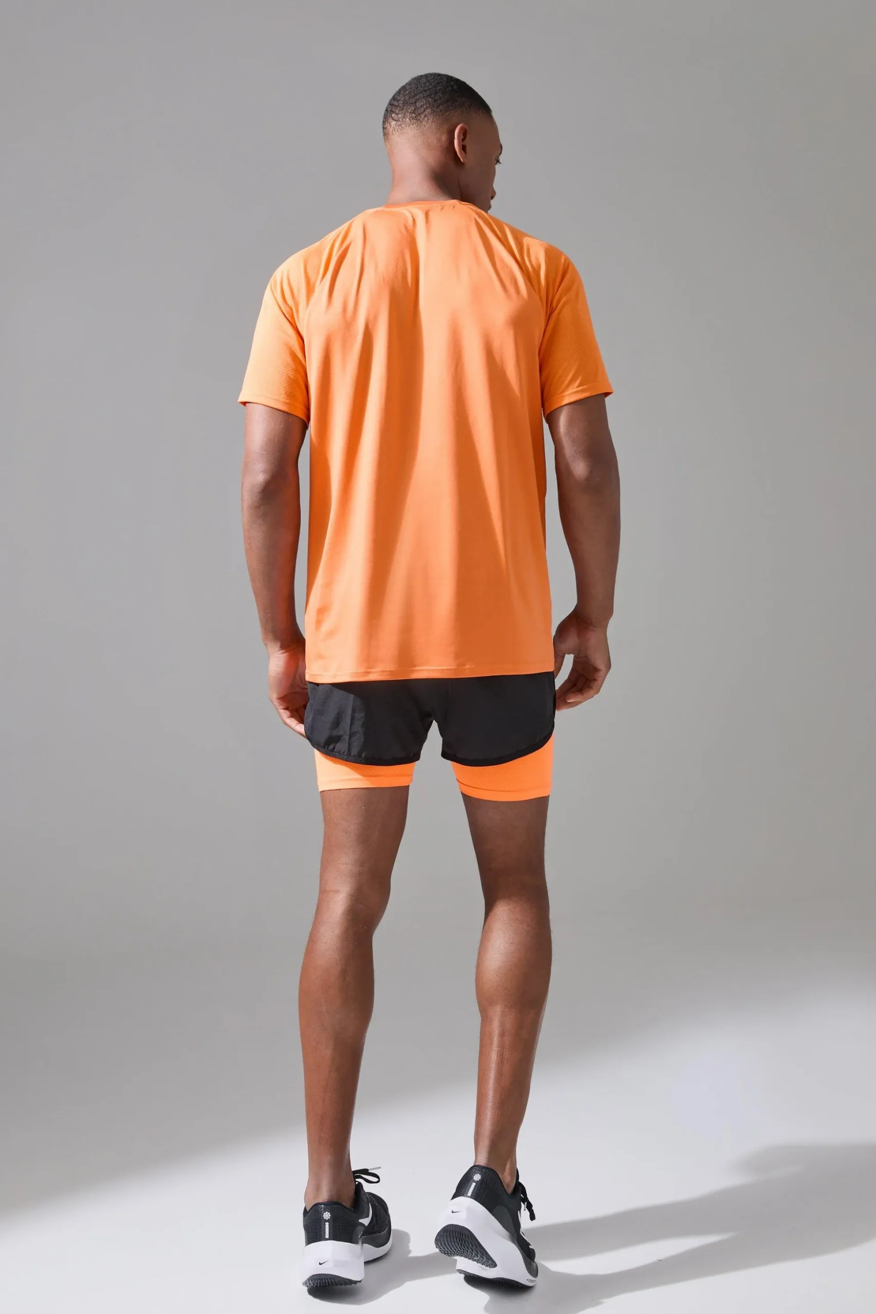 Man Active 2 In 1 Neon Orange 3inch Regular Fit Running Short | BoohooMAN UK