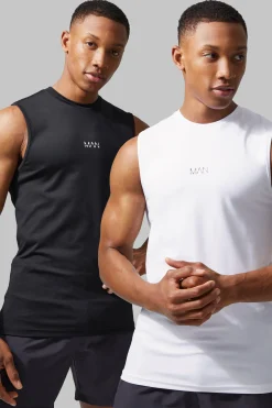 Man Active 2 Pack Compression Tank | BoohooMAN UK