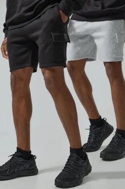 Man Active 2 Pack Regular Fit 5inch Cargo Shorts | BoohooMAN UK