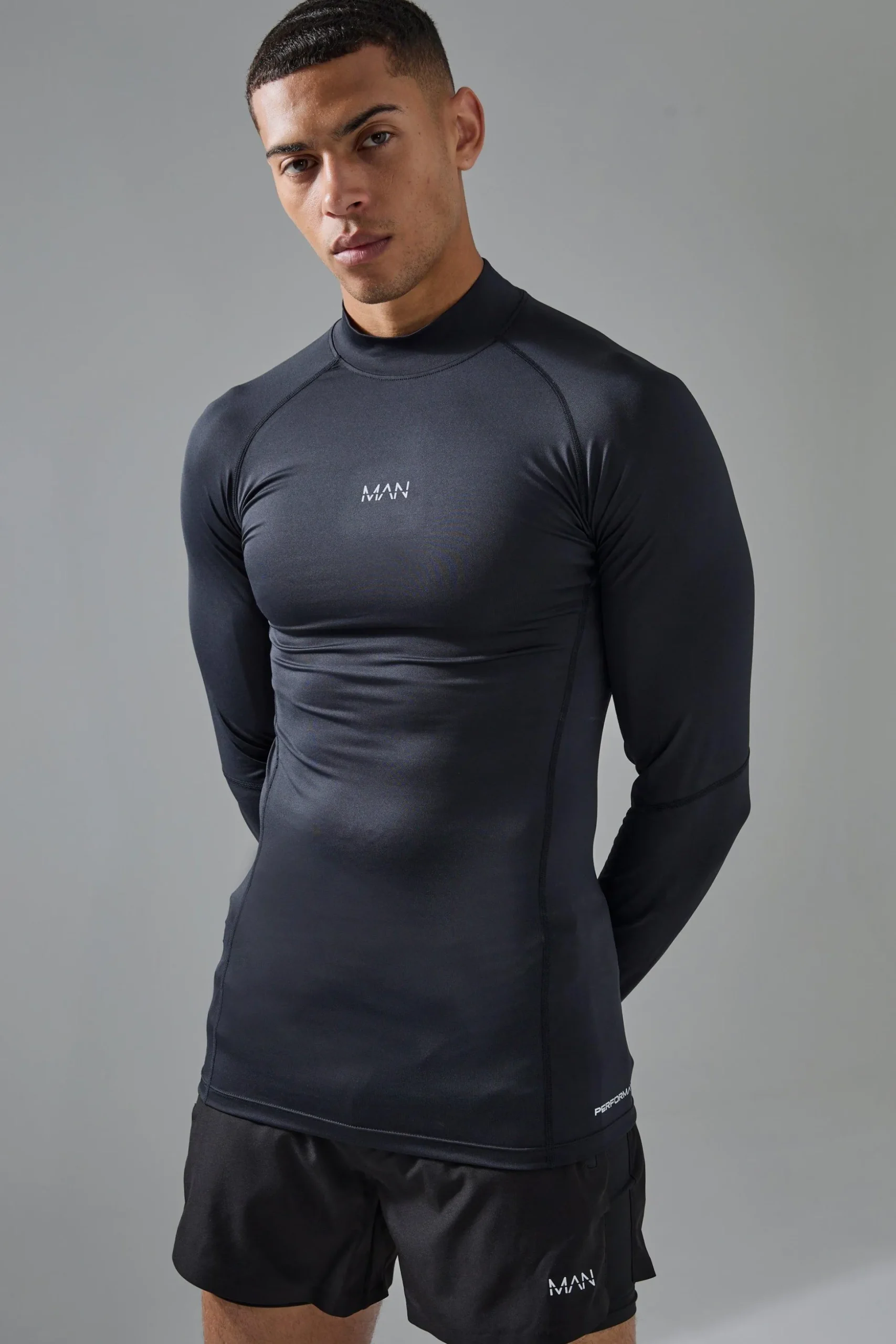 Man Active Base Layer High Neck Long Sleeve T-shirt | BoohooMAN UK