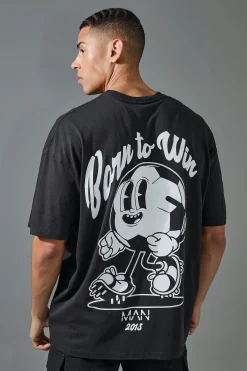 Man Active Born To Win Football Oversized T-shirt | BoohooMAN UK