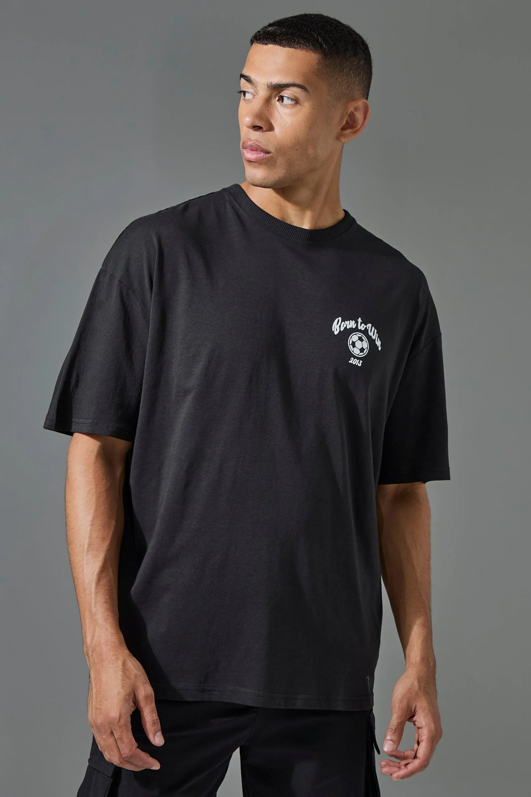 Man Active Born To Win Football Oversized T-shirt | BoohooMAN UK