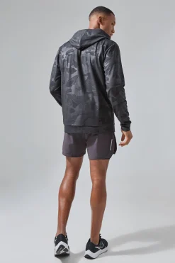 Man Active Camo Performance Regular Fit Zip Through Hoodie | BoohooMAN UK