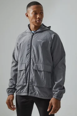 Man Active Crinkle Nylon Utility Regular Fit Windbreaker | BoohooMAN UK