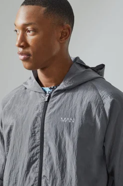 Man Active Crinkle Nylon Utility Regular Fit Windbreaker | BoohooMAN UK