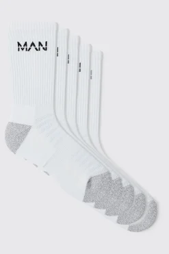 Man Active Cushioned Training Crew 5 Pack Socks | BoohooMAN UK