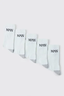 Man Active Cushioned Training Crew 5 Pack Socks | BoohooMAN UK