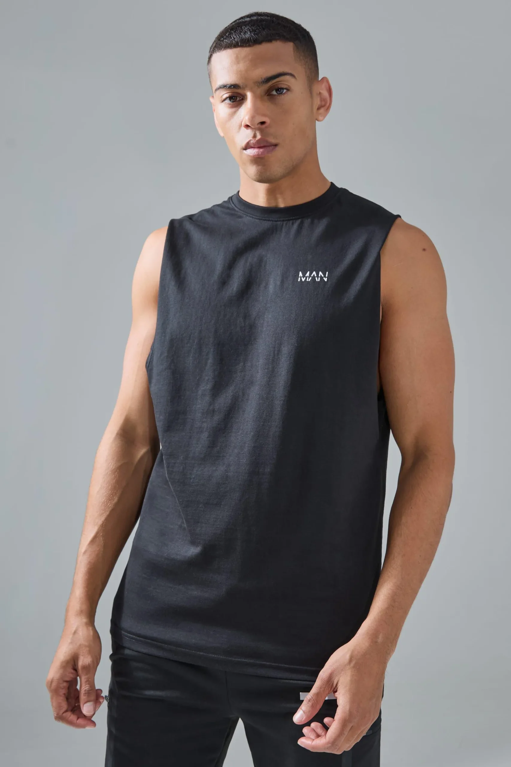 Man Active Deep Cut Drop Armhole Jersey Reg Fit Tank | BoohooMAN UK