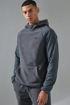 Man Active Fleece High Neck Hoodie | BoohooMAN UK