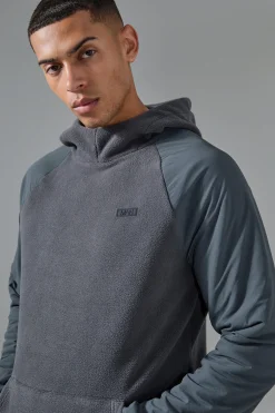 Man Active Fleece High Neck Hoodie | BoohooMAN UK