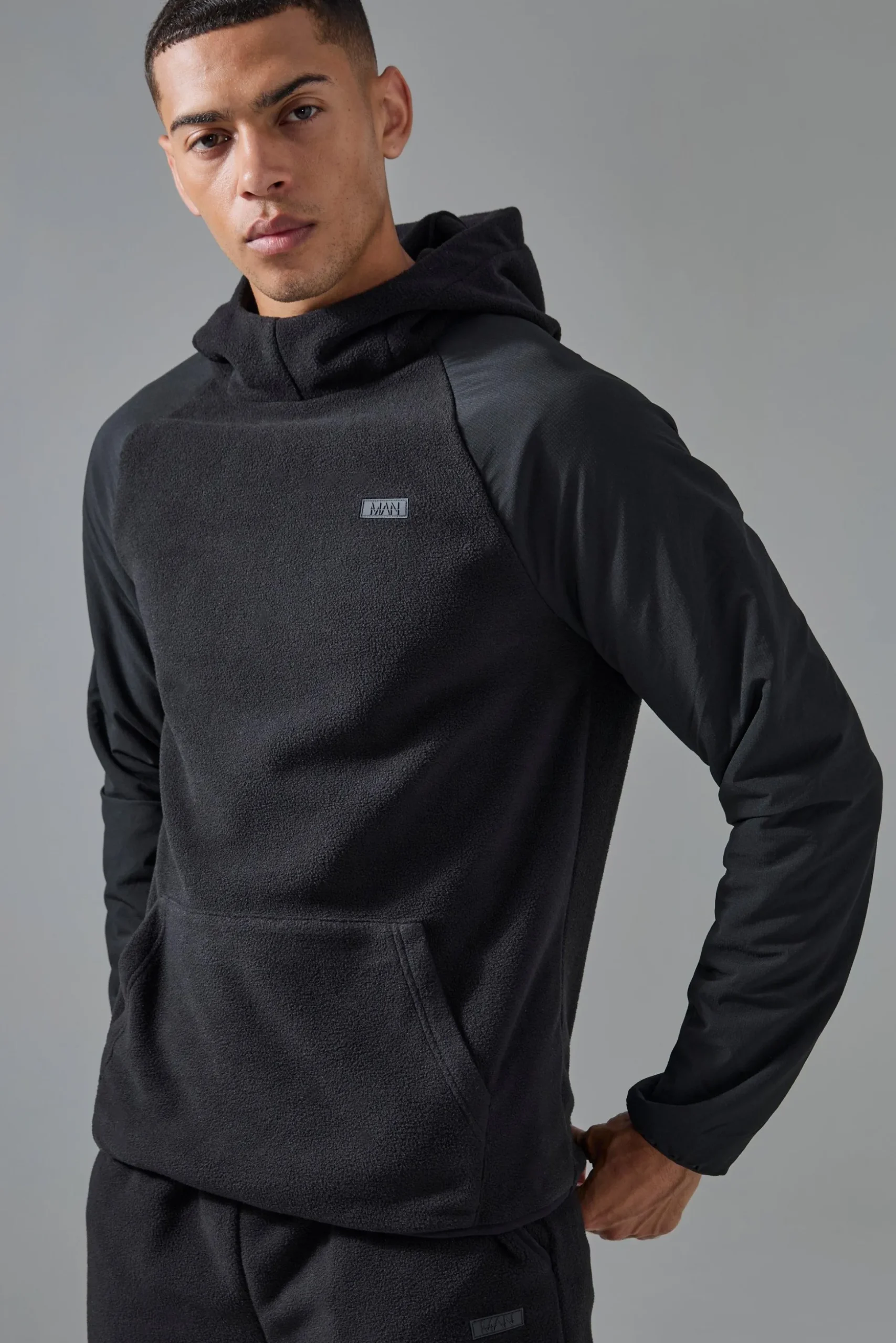 Man Active Fleece High Neck Hoodie | BoohooMAN UK