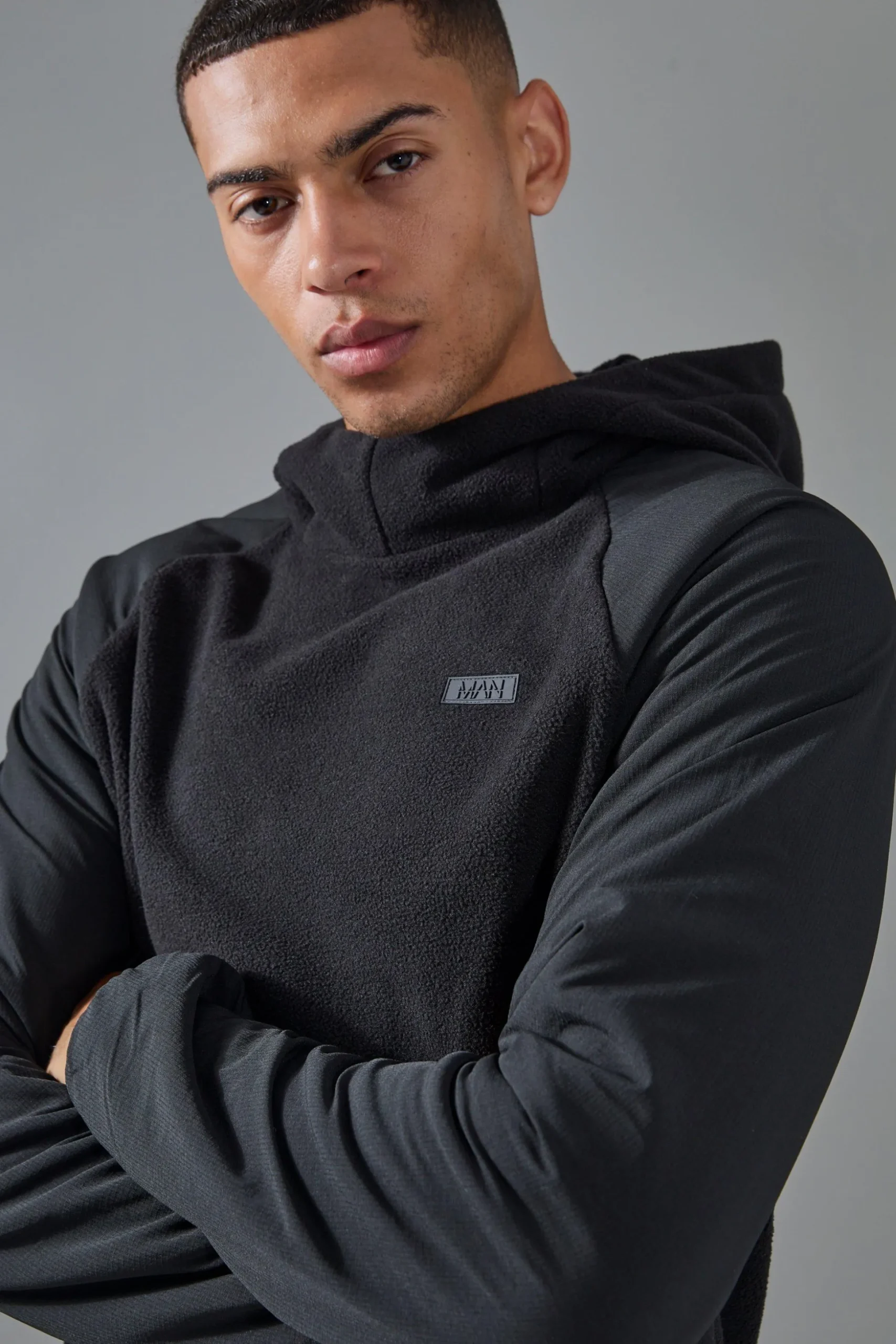Man Active Fleece High Neck Hoodie | BoohooMAN UK