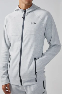 Man Active Fleece Regular Fit Zip Thru Hoodie | BoohooMAN UK