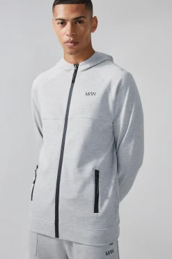 Man Active Fleece Regular Fit Zip Thru Hoodie | BoohooMAN UK
