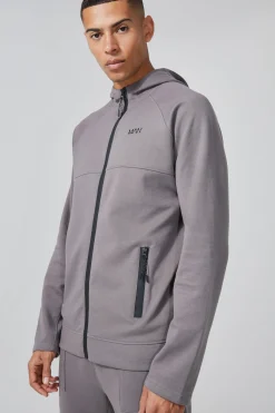 Man Active Fleece Regular Fit Zip Thru Hoodie | BoohooMAN UK