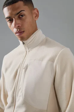 Man Active Fleece Zip Thru Track Top | BoohooMAN UK
