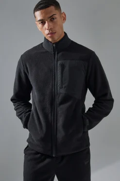 Man Active Fleece Zip Thru Track Top | BoohooMAN UK